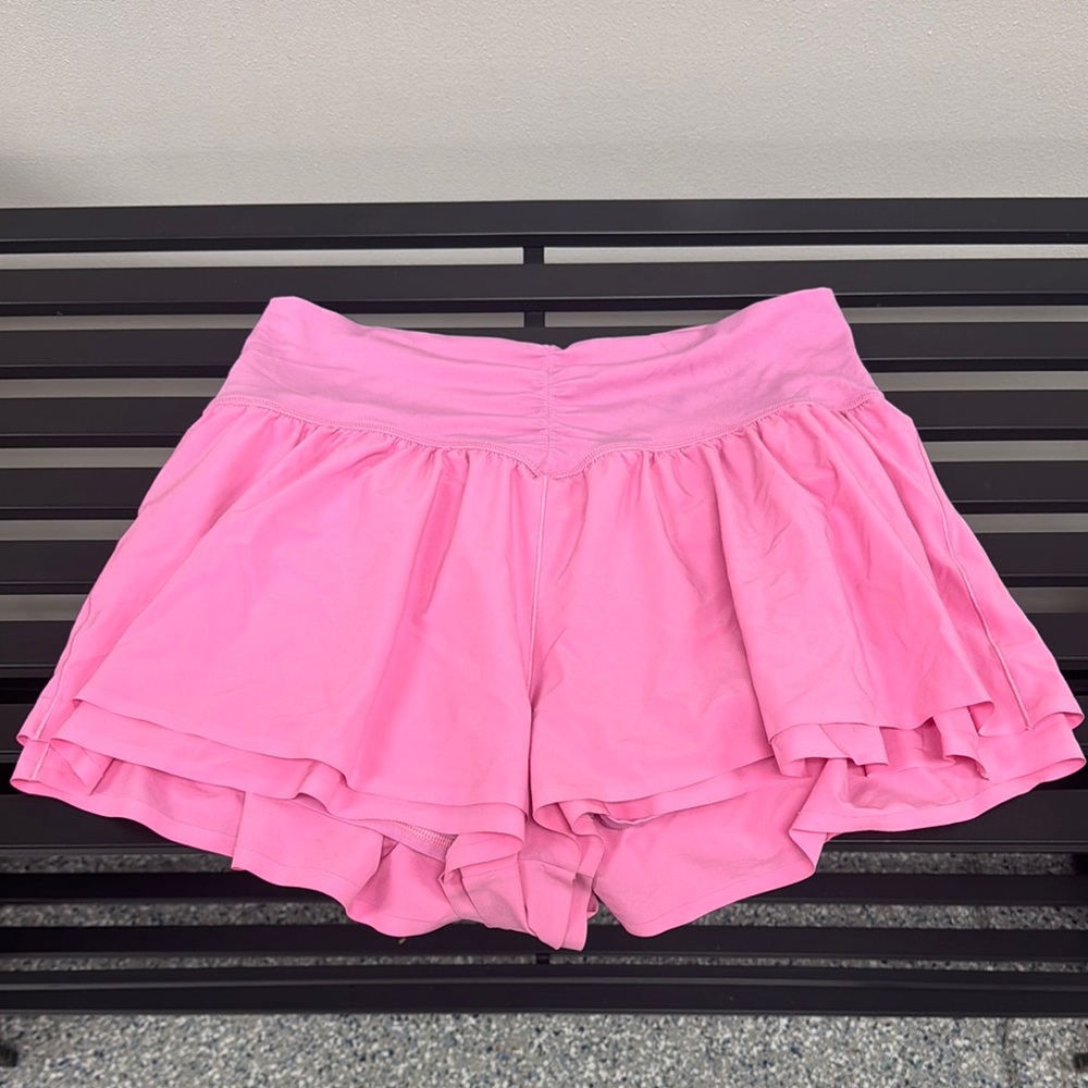 Aerie Pink Skorts with Ruffled Hem and Elastic Waistband